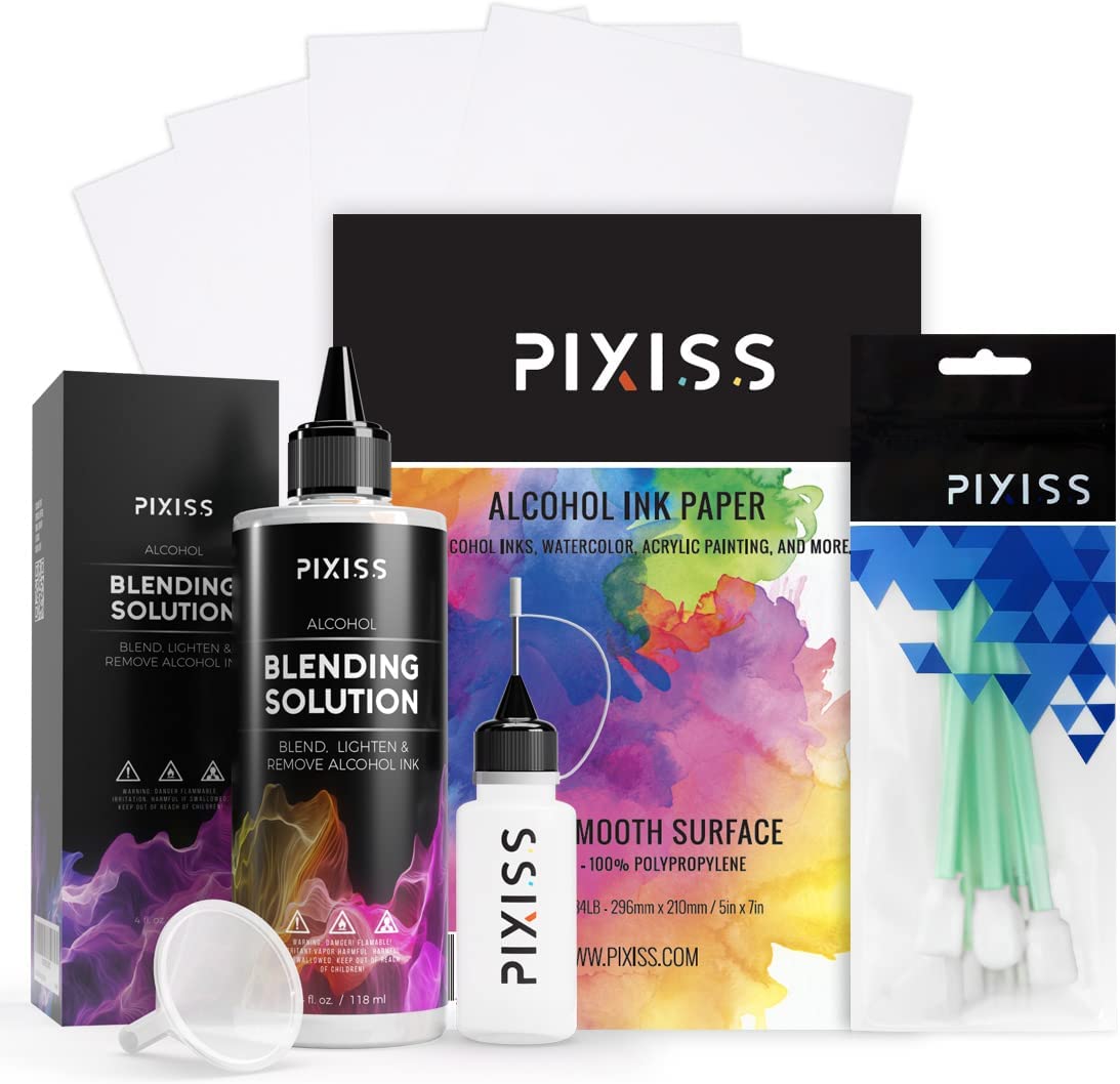 Pixiss Alcohol Ink Paper 5x7 Blending Solution 4oz and Alcohol